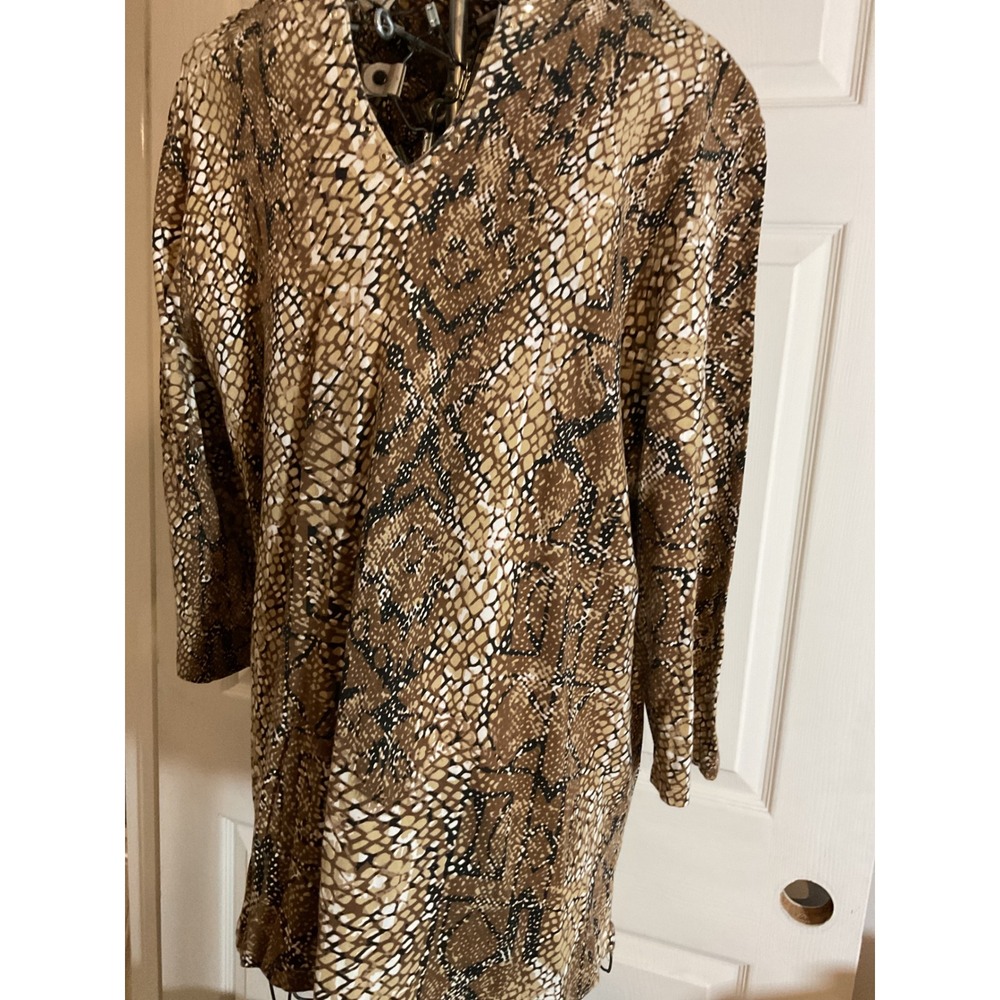 BonWorth Snake Print Rhinestone V Neck Long Sleeve Top Blouse Womens L